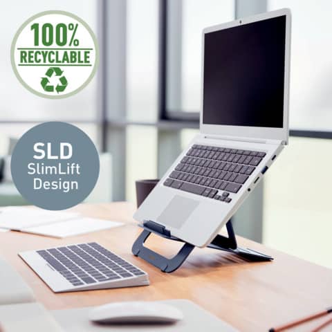 Supporto per laptop regolabile ultrapiatto in alluminio Leitz Ergo grigio scuro - 300x10x210 mm - 63460089